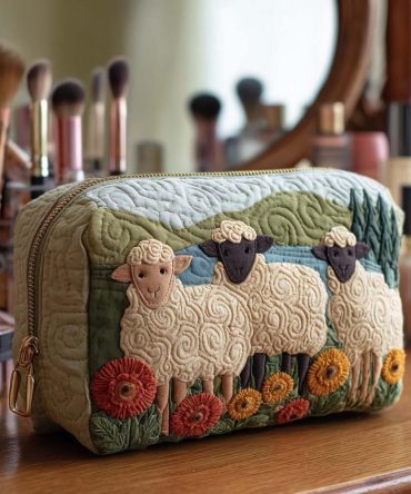 Pasture Sheep Quilted Makeup Bag