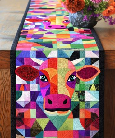 Patchwork Cows Quilted Table Runner