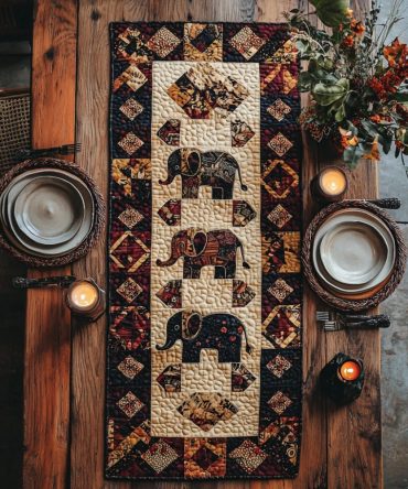 Patchwork Elephant Quilted Table Runner