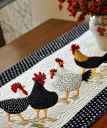 Patchwork Hens Quilted Table Runner