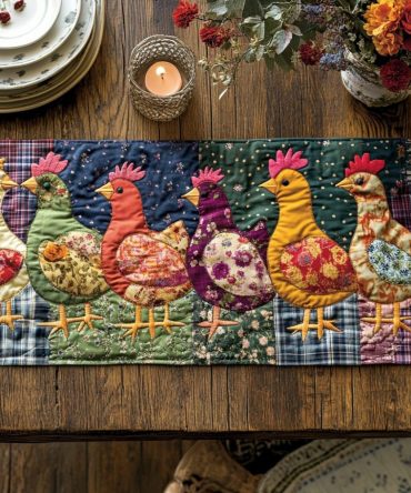 Patchwork Poultry Quilted Table Runner