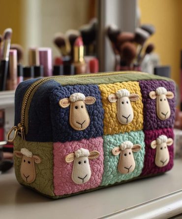 Patchwork Sheep Quilted Makeup Bag