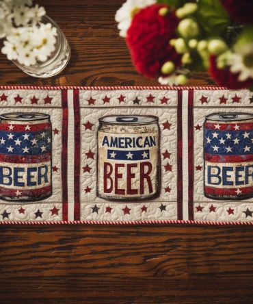 Patriotic Beer Cans Quilted Table Runner