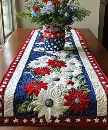 Patriotic Blooms Quilted Table Runner