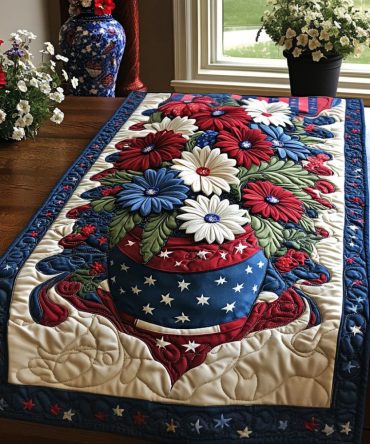 Patriotic Petals Quilted Table Runner