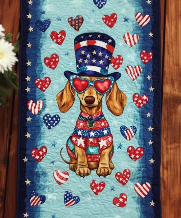 Patriotic Pup Love Quilted Table Runner