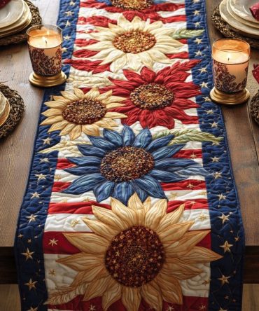 Patriotic Sunflower Quilted Table Runner