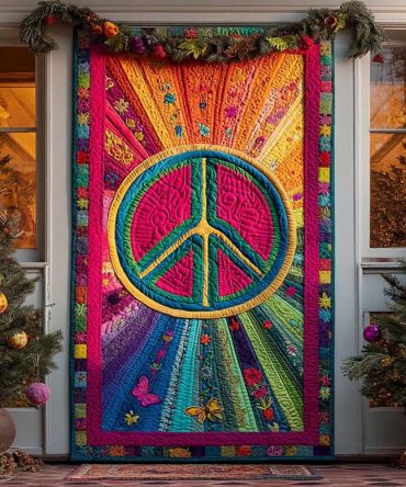 Peace Bloom Quilted Door Cover