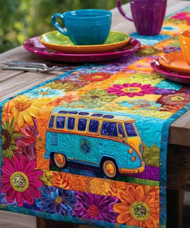 Peace Bloom Quilted Table Runner