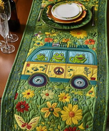 Peace Frog Quilted Table Runner