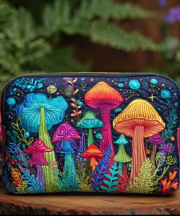 Peace Shroom Quilted Makeup Bag