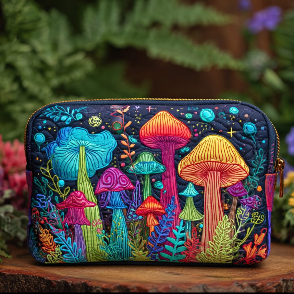Peace Shroom Quilted Makeup Bag