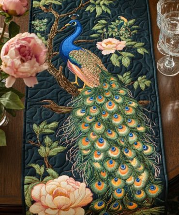 Peacock Beauty Quilted Table Runner