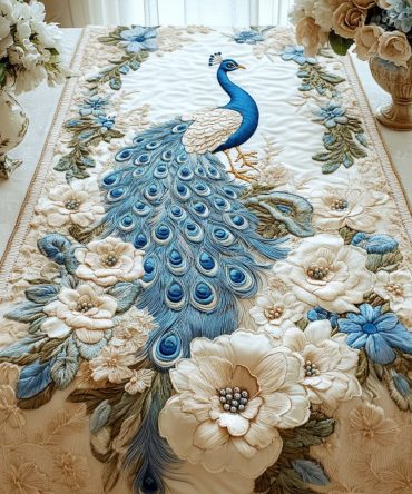 Peacock Bloom Quilted Table Runner