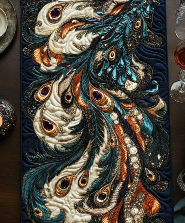 Peacock Feather Quilted Table Runner