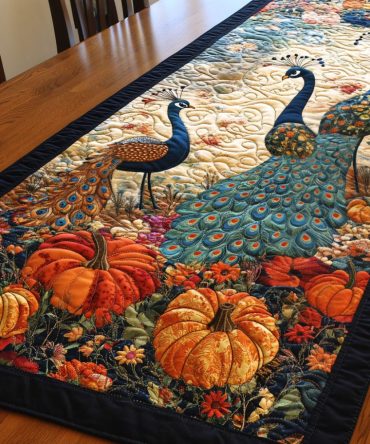 Peacock Garden Quilted Table Runner