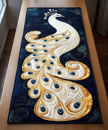 Peacock Grace Quilted Table Runner