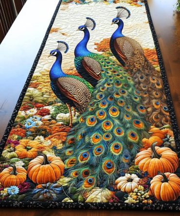 Peafowl Paradise Quilted Table Runner