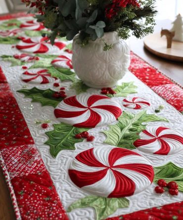 Peppermint Delight Quilted Table Runner