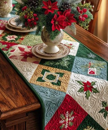 Peppermint Wishes Quilted Table Runner