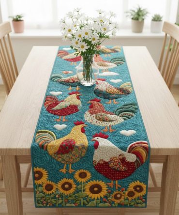 Peppy Poultry Quilted Table Runner