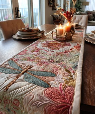 Petal Dance Dragonfly Quilted Table Runner