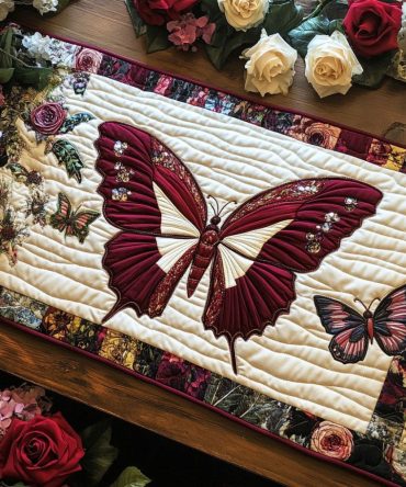 Petals And Flight Quilted Table Runner