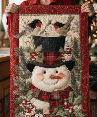Pine Perch Snowman Quilted Table Runner