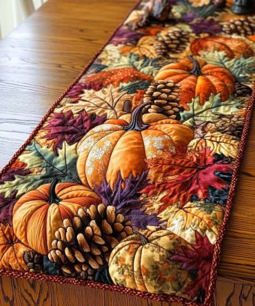 Pinecones And Pumpkins Quilted Table Runner