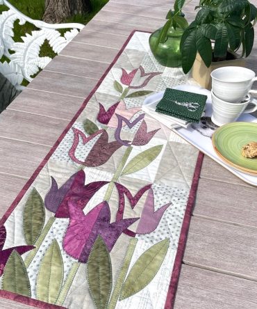 Pink Tulip Charm Quilted Table Runner