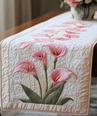 Pink Calla Bloom Quilted Table Runner