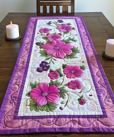 Pink Flowers Quilted Table Runner