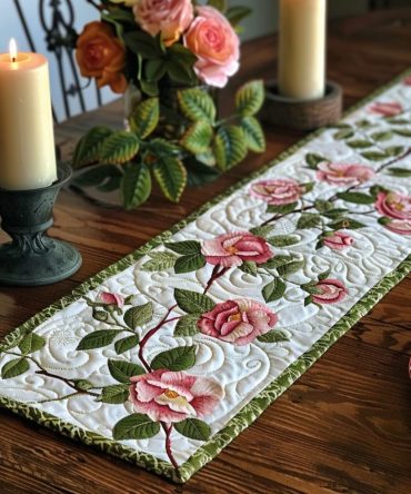 Pink Roses Quilted Table Runner