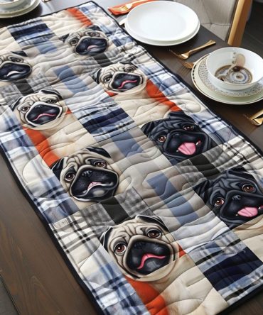 Plaid Pugs Quilted Table Runner
