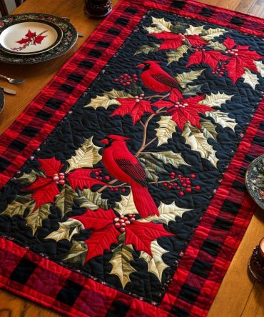 Plaid Cardinal Quilted Table Runner