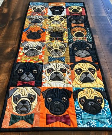 Playful Pugs Quilted Table Runner