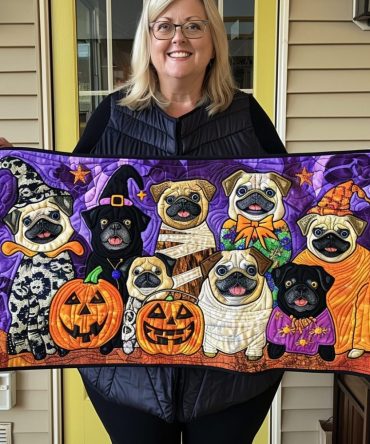 Playful Pugs Quilted Table Runner