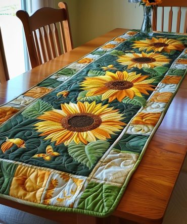 Playful Sunflowers Quilted Table Runner