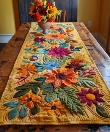 Playful Sunflowers Quilted Table Runner