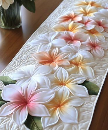 Plumeria Glow Quilted Table Runner