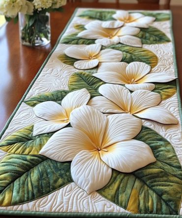 Plumeria Joy Quilted Table Runner