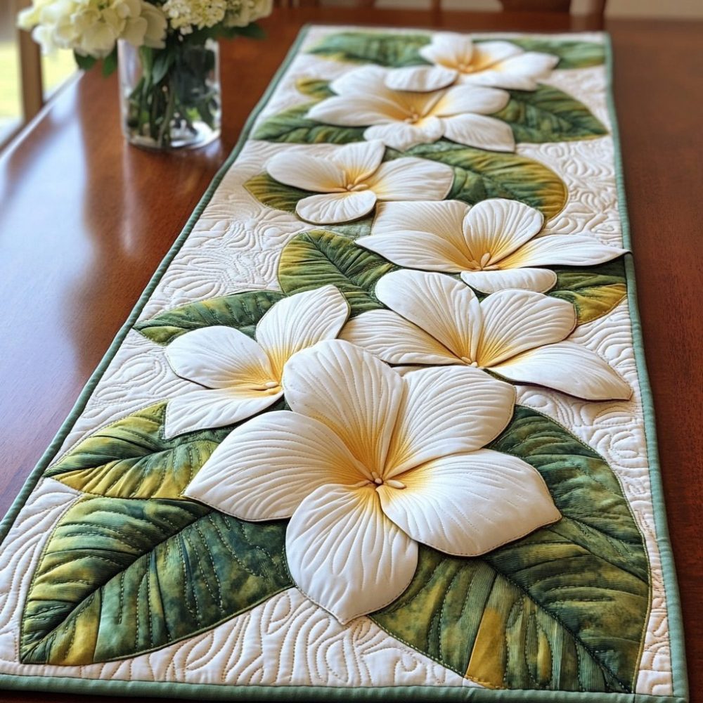 Plumeria Joy Quilted Table Runner