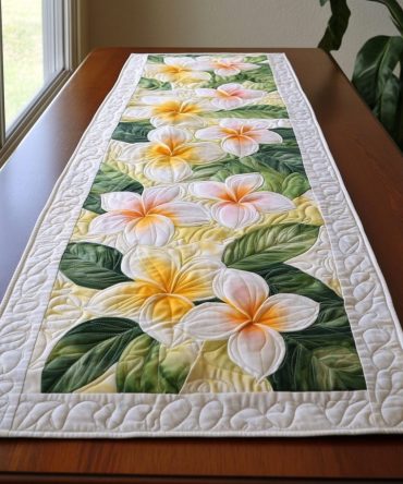 Plumeria Paradise Quilted Table Runner