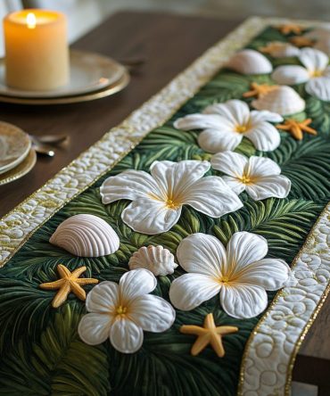 Plumeria Paradise Quilted Table Runner