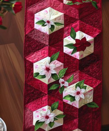 Poinsettia Charm Quilted Table Runner