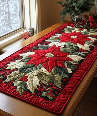 Poinsettia Delight Quilted Table Runner