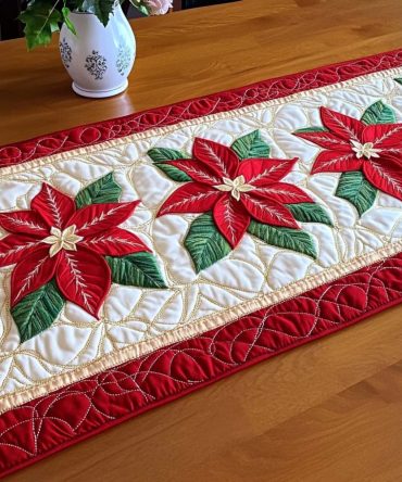 Poinsettia Elegance Quilted Table Runner