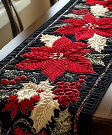 Poinsettia Garden Quilted Table Runner