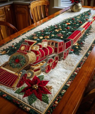 Poinsettia Journey Quilted Table Runner