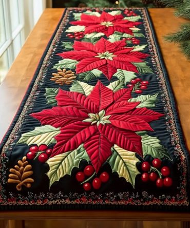 Poinsettia Light Quilted Table Runner